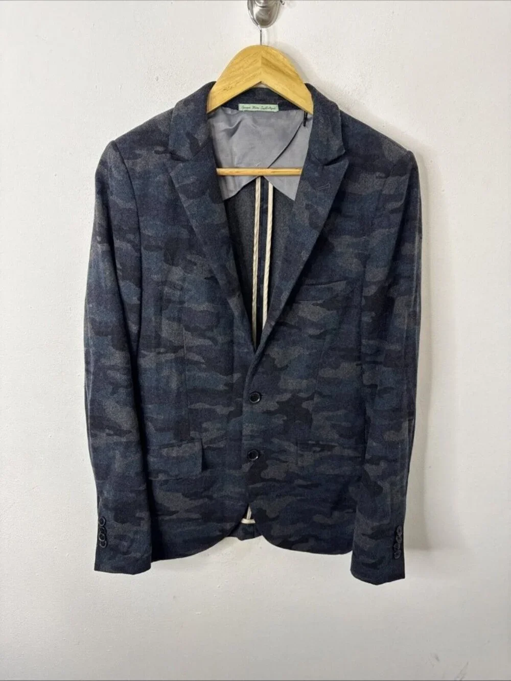 Scotch & Soda Men Small (46) Camo Blazer Savoix Faire Sophistique Gray Blue Wool